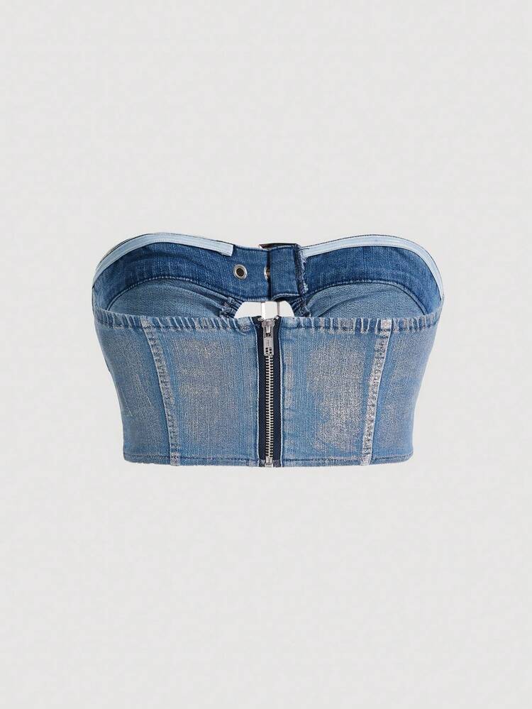 Metallic Sexy Ultra Crop Y2k Style Women's Denim Bustier Top