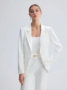 BizChic 女士後交叉翻領長袖西裝外套 - 白色 - 查看 5