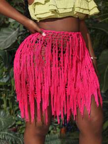 Slaydiva Plus Size Women's Fringed Hollow Out Knit Skirt
