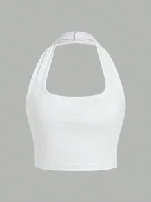 SHEIN EZwear 3 件套黑色、白色、灰色休闲短款露背背心，适合女士夏季穿着 - 彩色 - 查看 4