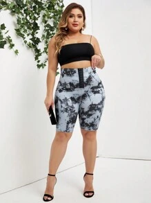 SHEIN Lady Mallas de talla grande con teñido anudado y cintura ancha para un ajuste slim, verano - Multicolor - Ver 4