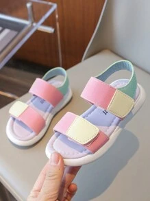Girls' Multicolored Spliced Sandals, Colorful Flat Beach Shoes For Toddler/Little Girls