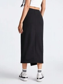 Easithlete Casual Solid Color Twist Knot Front Slit Sporty Skirt
