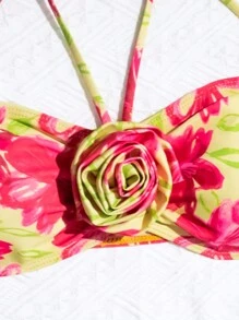 SHEIN Swim Bộ bikini cổ yếm in hoa mùa hè có trang trí hoa 3D, bộ hai mảnh - Nhiều màu - Xem 8