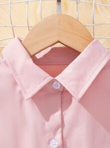 SHEIN 少女荷葉邊波浪袖配皮帶上衣和緊身褲 - 彩色 - 查看 5