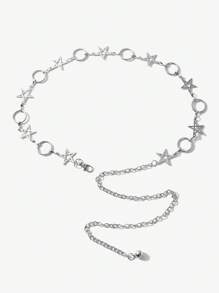 SHEIN ICON Silver Five-Pointed Star & Circle Design Waist Chain - Silver - View 2