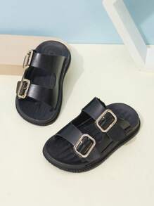 Kids' Fashionable Double Buckle Flat Slides