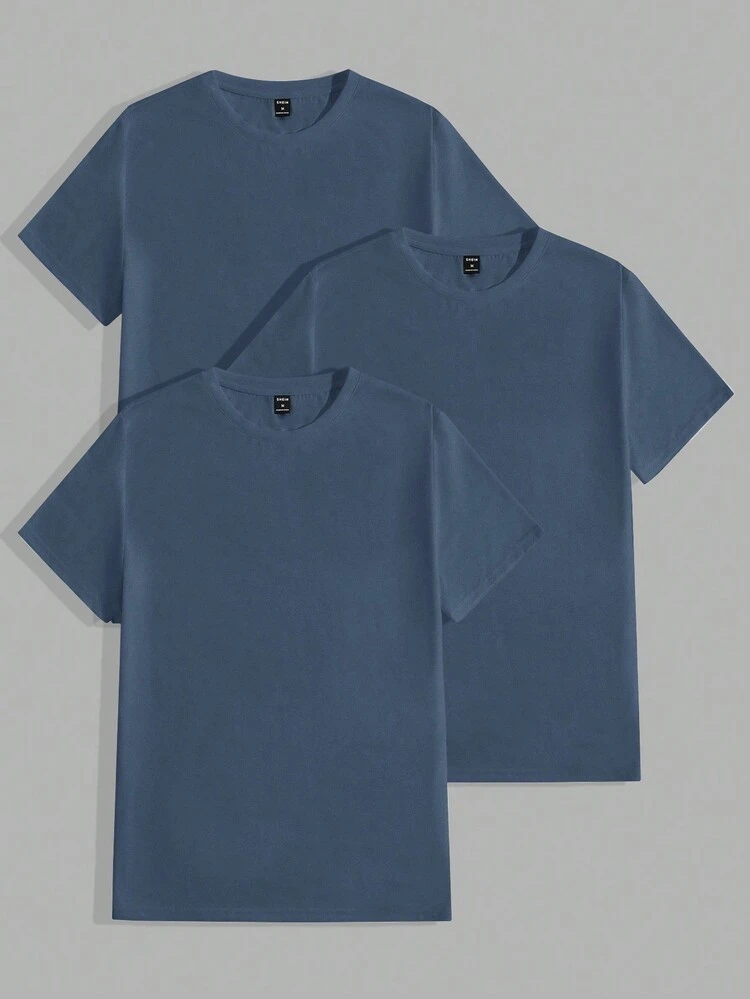 Men's Solid Color Round Neck Knitted Casual Short Sleeve T-Shirt