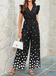 SHEIN Clasi Của phụ nữ Chấm bi Bọc Ruffle Cạnh Áo liền quần Mùa hè - màu đen - Xem 3