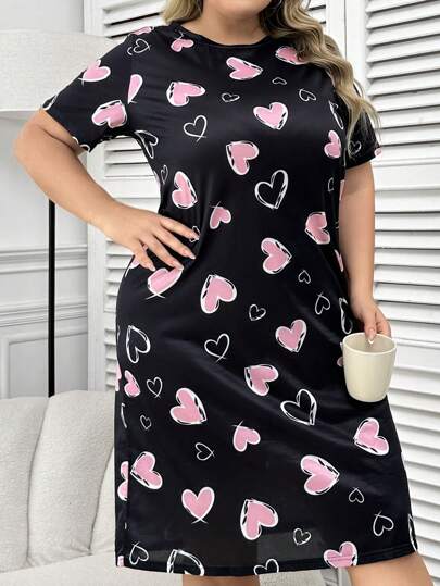 Plus Size Loose Heart Print Sleep Dress Pajama view 4