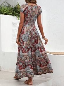 Breezaya Vestido largo estilo línea A con cintura ceñida y estampado de paisley para vacaciones y playa para mujeres - Multicolor - Ver 2