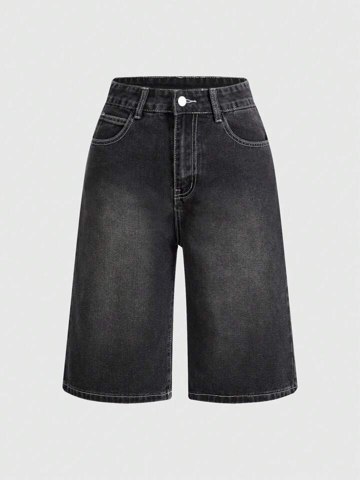 Our Grunge Punk Women's Loose-Fit Denim Shorts With Vintage Wash
