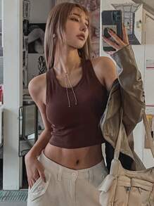 DAZY Débardeur court femme dos nu de couleur unie