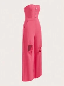 SHEINNeu Quirky Fun Dopamine Jumpsuits Summer Outfits Spring Break Cargo Pants Hole Pink Strapless Jumpsuit