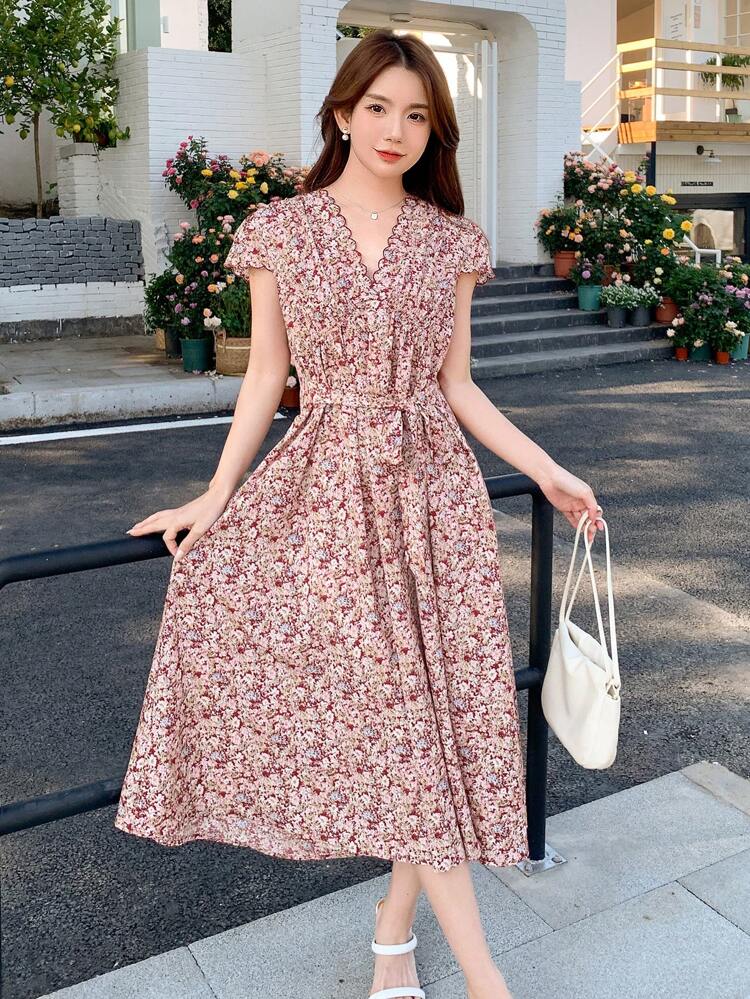 Women's Floral Print Cap Sleeve Dress Sundress Vacation Outfits Women