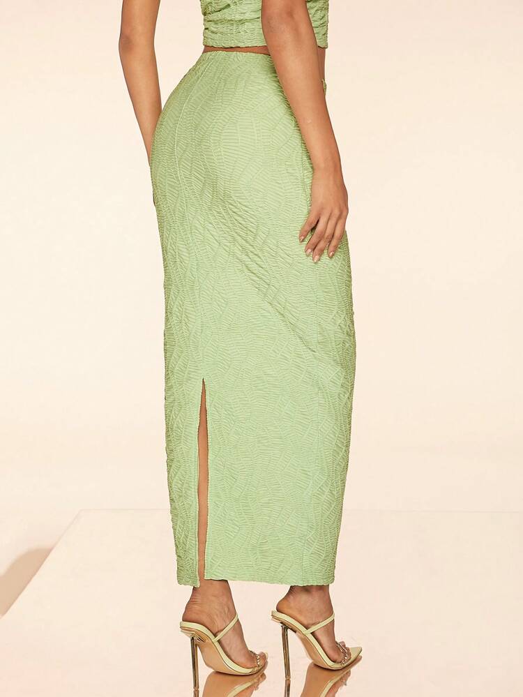 Low Waist Slit Textured Skirt