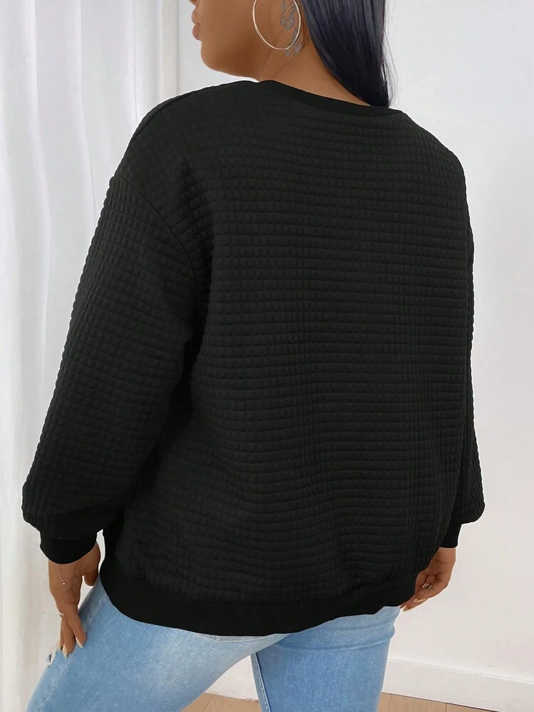 Plus 2pcs Solid Drop Shoulder Sweatshirt Pullover Fall Sweatshirt
