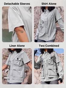 In My Nature 女款多口袋長袖戶外夾克 - 淺灰色 - 查看 5