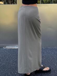 Dazy X KIMYOUJUNG 纯色扭结细节长款拉链开衩半身裙 秋季半身裙