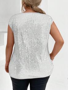 Calvaya Áo thun tay lỡ cỡ lớn cho tiệc mừng năm mới - Bạc - Xem 2