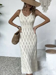 Vestido largo de cobertura de verano con cuello en V de malla transparente de unicolor (patrón aleatorio)