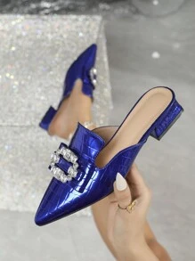 2025 Autumn Women Rhinestone Strap Adjustable Buckle Flat Sandals, Slingback Design Everyday Versatile Slip-On Shoes,Mule - Royal Blue - View 2