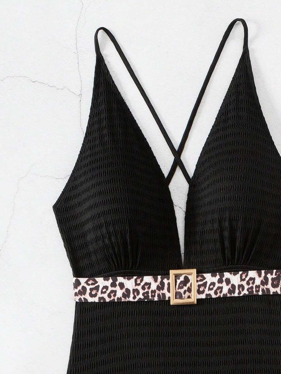 Women's Leopard Print One-Piece Swimsuit With Backless & Knotted Design Waistband Summer