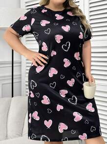 Plus Size Loose Heart Print Sleep Dress Pajama Dress