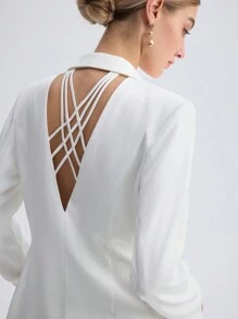 BizChic 女士後交叉翻領長袖西裝外套 - 白色 - 查看 4