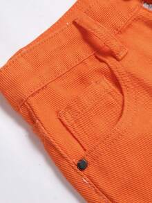 Boys' Fashionable Spliced Fringed Denim Jeans - Orange - View 4