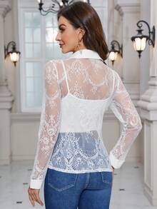 SHEIN Clasi Blusa De Encaje Transparente De Color Sólido Para Mujer - Blanco - Ver 2