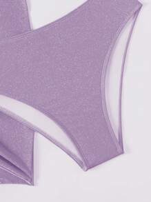 Swim SXY 3入組女士閃亮鏈條裝飾比基尼套裝，夏日沙灘必備 - 淡紫色 - 查看 5