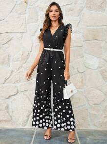 SHEIN Clasi Của phụ nữ Chấm bi Bọc Ruffle Cạnh Áo liền quần Mùa hè - màu đen - Xem 4