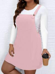 SHEIN Unity Plus Size Suspender Dress With Front Pocket - Baby Pink - View 4