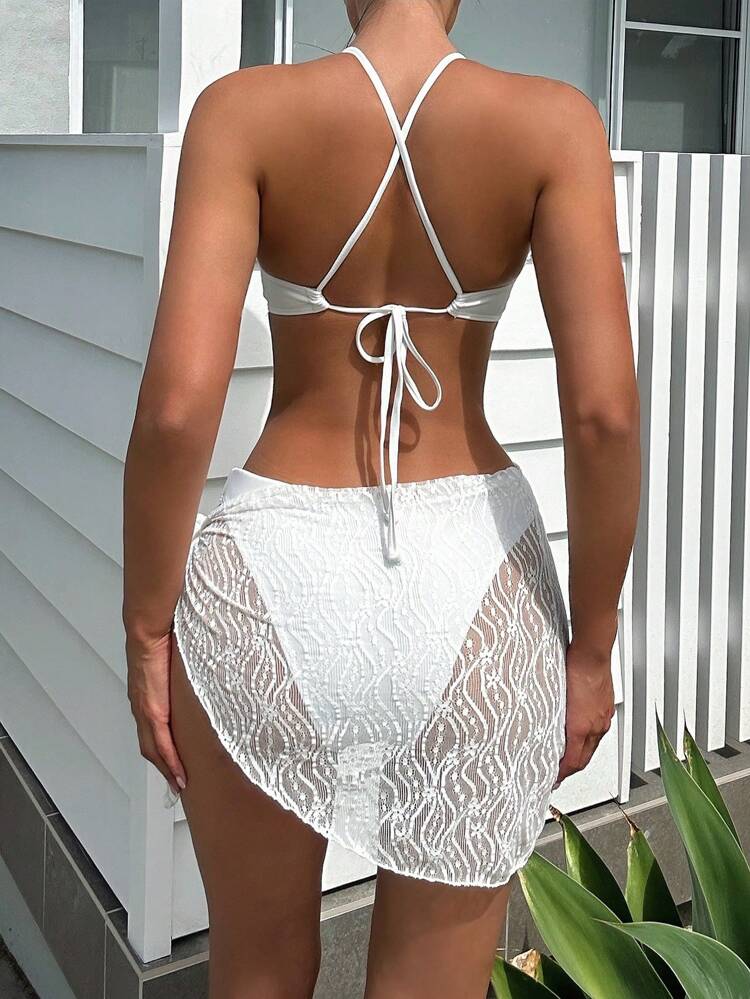 Solid Color Separated Bikini Set Three-Piece Set Summer Beach
