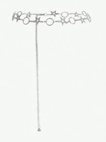 SHEIN ICON Silver Five-Pointed Star & Circle Design Waist Chain - Silver - View 1