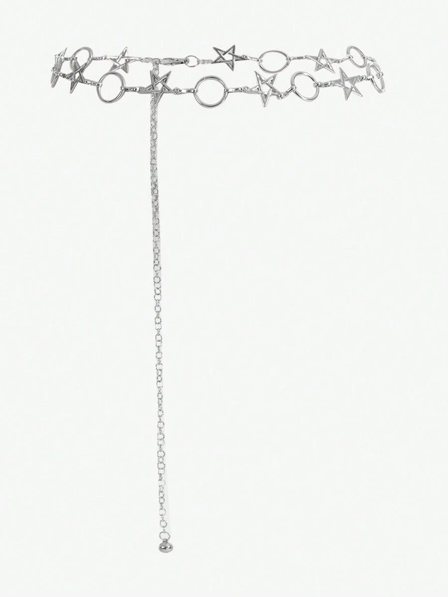 SHEIN ICON Silver Five-Pointed Star & Circle Design Waist Chain - Silver - View 1