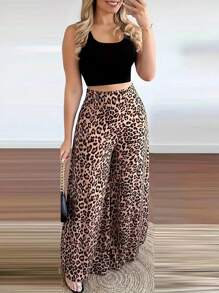 INAWLY Women's Leopard Print Wide Leg Pants Fall Cloth For Women - Multicolor - View 1