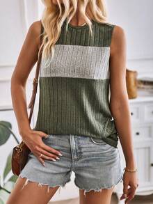 SHEIN LUNE Của phụ nữ Khối màu Sọc Áo ba lỗ - Nhiều màu - Xem 4