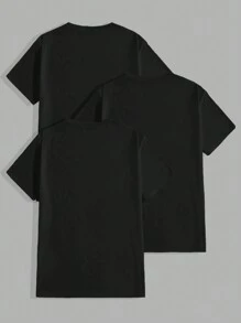 Manfinity BRENVOR 3pcs Pack Men's Knitted Casual Solid Round Neck Short Sleeve T-Shirt - Black - View 2