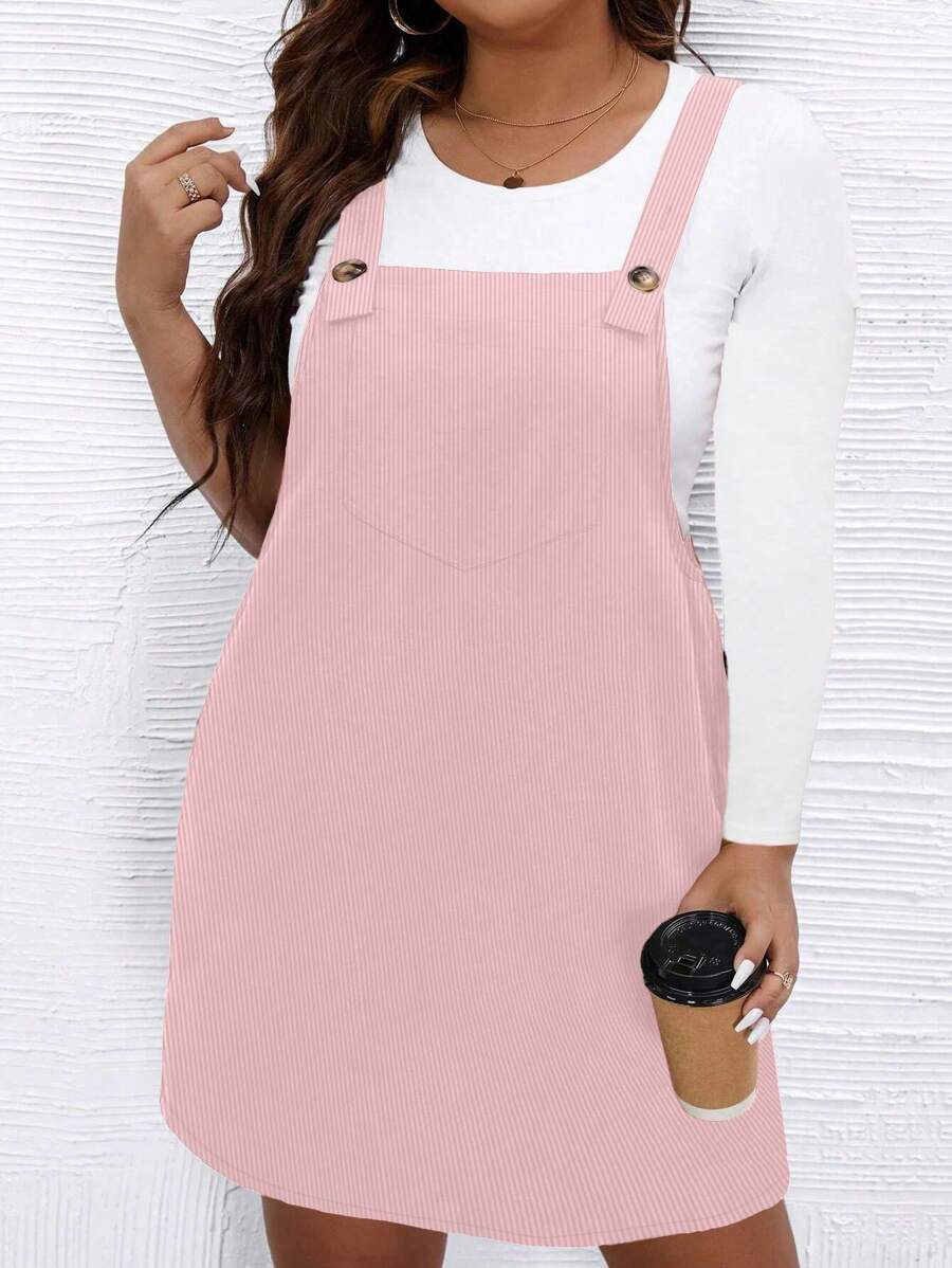 SHEIN Unity Plus Size Suspender Dress With Front Pocket - Baby Pink - View 1
