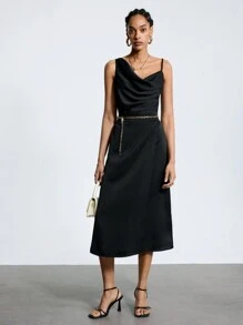 BizChic Women's Pleated Asymmetric Collar Sleeveless Top And Skirt Set - White - View 3