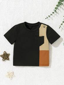 SHEIN Sơ sinh Em bé Con trai Khối màu Vòng cổ Ngắn tay Áo - Nhiều màu - Xem 1