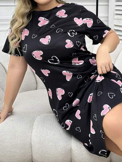 Plus Size Loose Heart Print Sleep Dress Pajama view 6