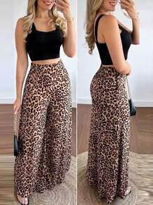 INAWLY Women's Leopard Print Wide Leg Pants Fall Cloth For Women - Multicolor - View 5