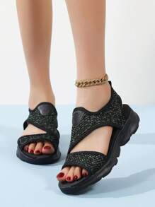 New Summer Fashionable Casual Sandals, Women Flat Mesh Plus Size Shoes - Black - View 2