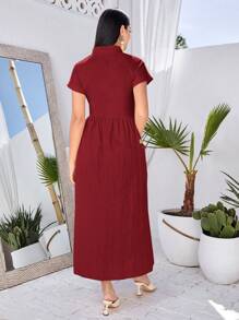 Modelyn 女式拼布流苏双口袋腰带阿拉伯风格连衣裙长款晚礼服 - 紅色 - 查看 2