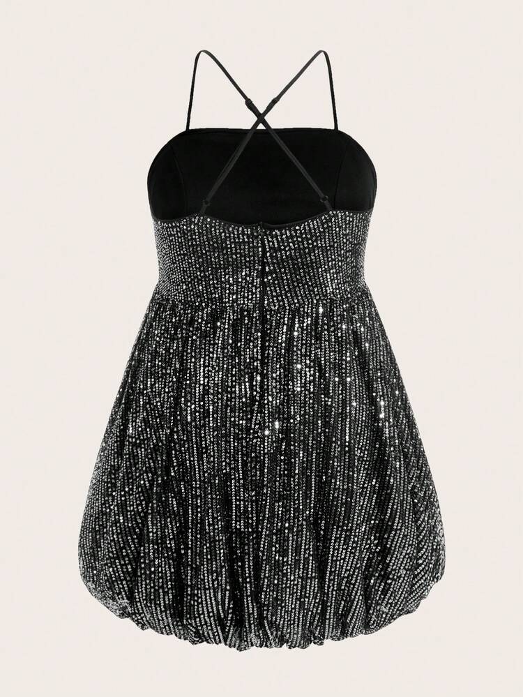 Plus Size Sequins Decor Spaghetti Strap Casual Dress