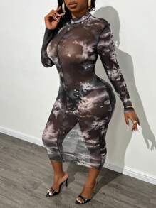 Slaydiva Kích thước lớn Bóng Phù hợp & Nhấp nháy Tay áo dài Đầm - Nhiều màu - Xem 1