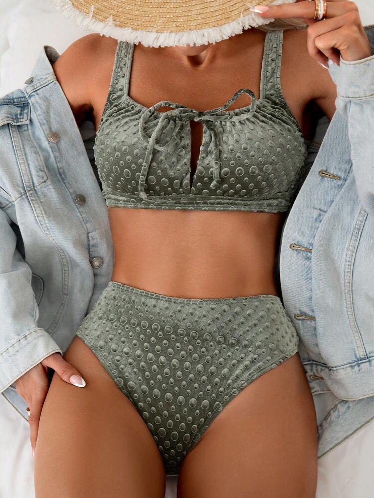 Women's Solid Color Jacquard Bikini Set Summer Beach